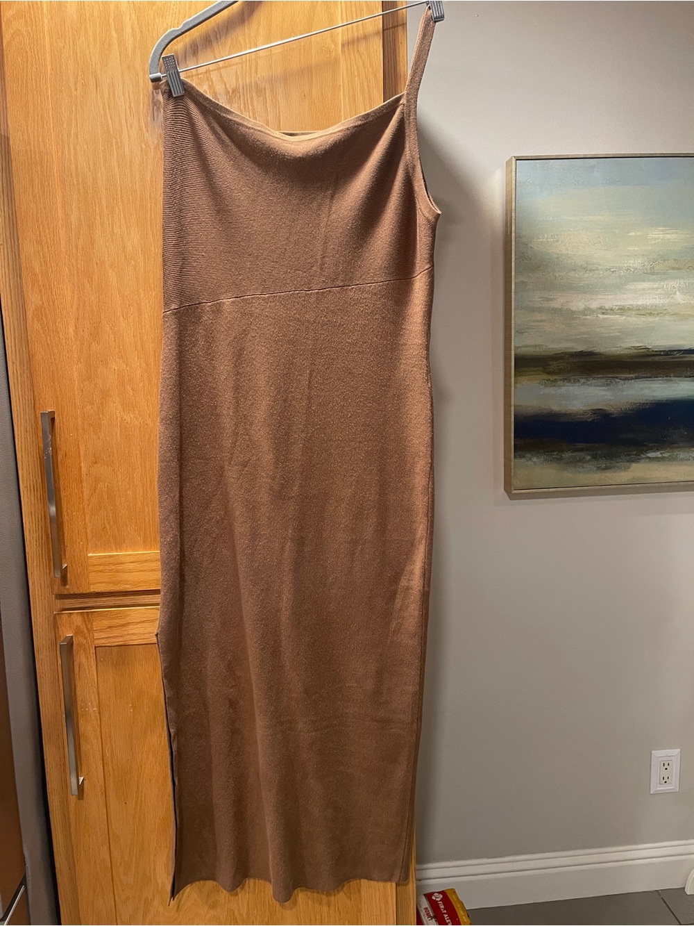 House of Harlow 1960 One-Shoulder Knit Maxi Dress in Copper Brown - Picture 1 of 3